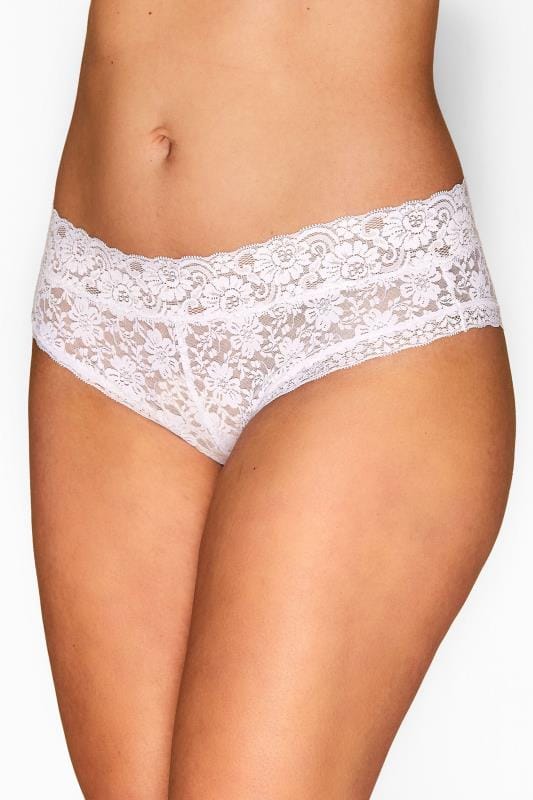 YOURS Curve White Lace Low Rise Brazilian Knickers