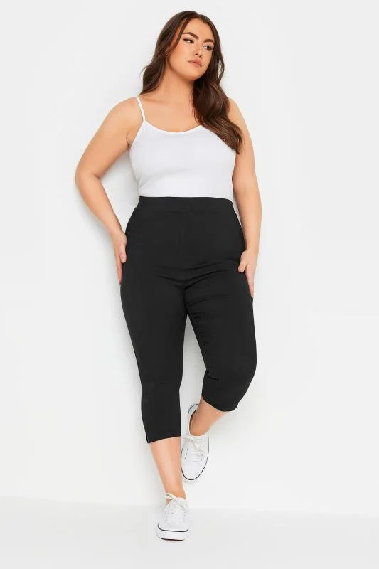 YOURS Curve Black Bengaline Cropped Stretch Pull On Trousers 3 YOURS Curve Black Bengaline Cropped Stretch Pull On Trousers