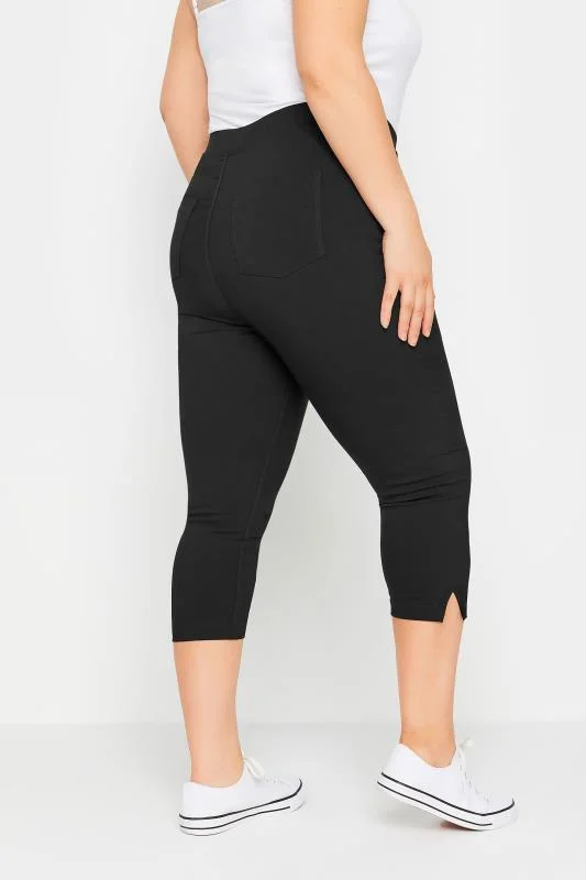 YOURS Curve Black Bengaline Cropped Stretch Pull On Trousers 4 YOURS Curve Black Bengaline Cropped Stretch Pull On Trousers