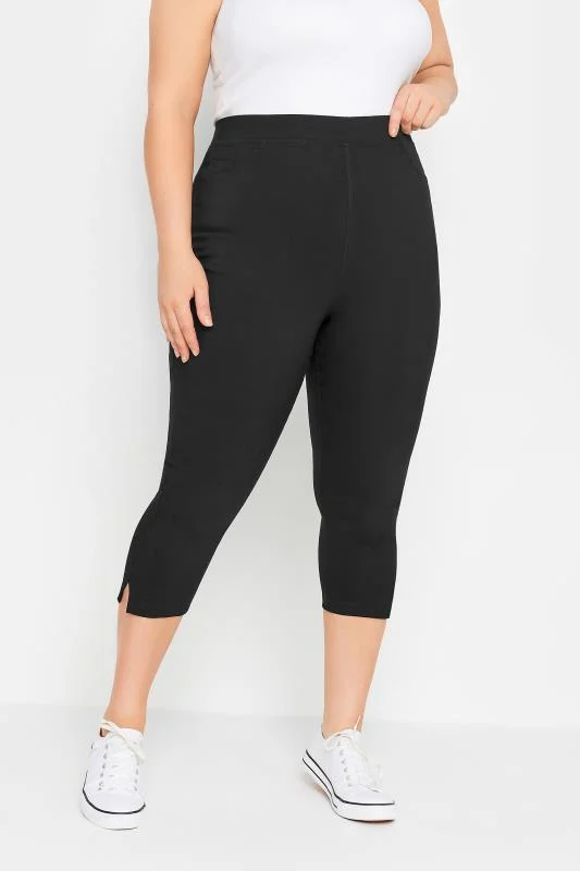 YOURS Curve Black Bengaline Cropped Stretch Pull On Trousers 5 YOURS Curve Black Bengaline Cropped Stretch Pull On Trousers