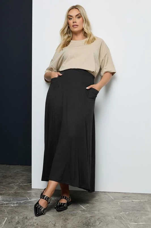 YOURS Curve Black Maxi Jersey Stretch Skirt