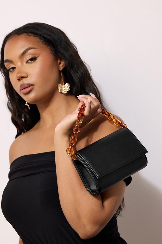 Black Faux Leather Double Chain Bag
