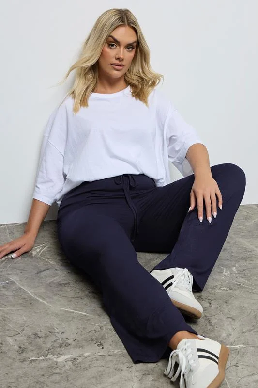 YOURS BESTSELLER Curve Navy Blue Wide Leg Pull On Stretch Jersey Yoga Pants