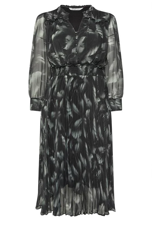 YOURS LONDON Curve Black Blurred Feather Pleated Shirt Dress