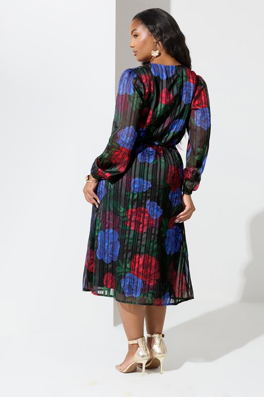 YOURS LONDON Curve Black Floral Metallic Wrap Dress 4 YOURS LONDON Curve Black Floral Metallic Wrap Dress