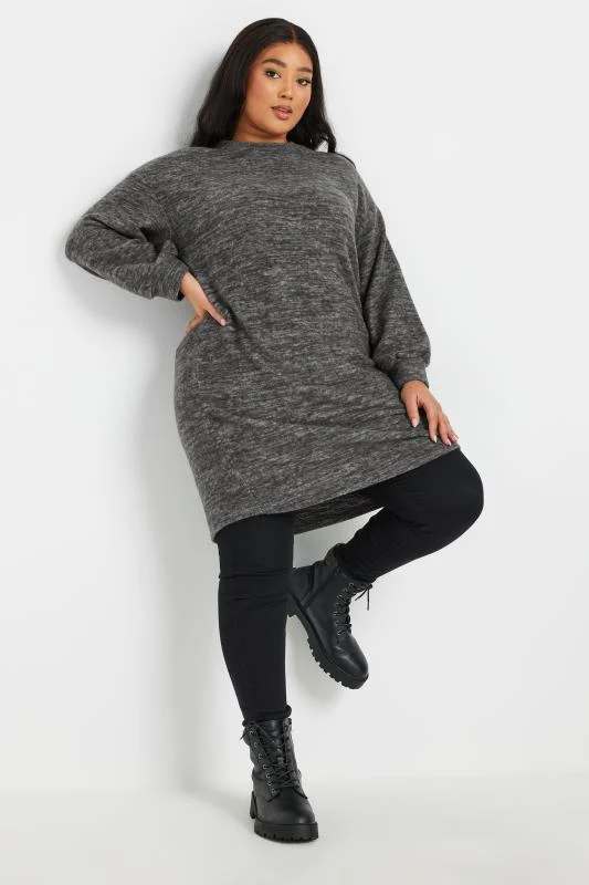 YOURS Curve Grey Soft Touch Mini Jumper Dress