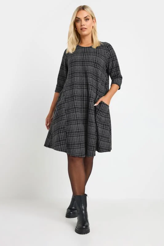 YOURS Curve Grey Check Print Pocket Mini Dress