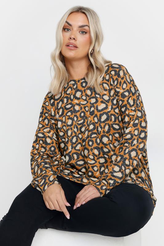 YOURS Curve Orange Leopard Print Jumper