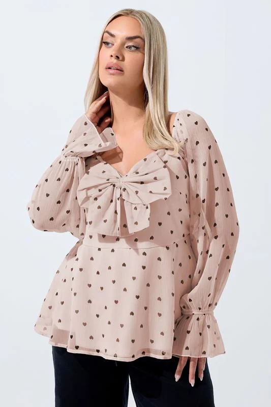 LIMITED COLLECTION Curve Pink Heart Bow Front Chiffon Top
