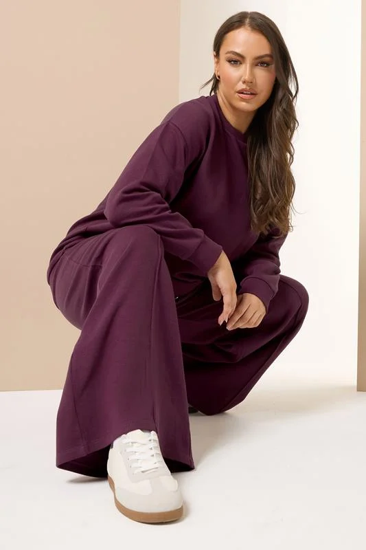 YOURS Curve Burgundy Red Sweatshirt & Wide Leg Jogger Set