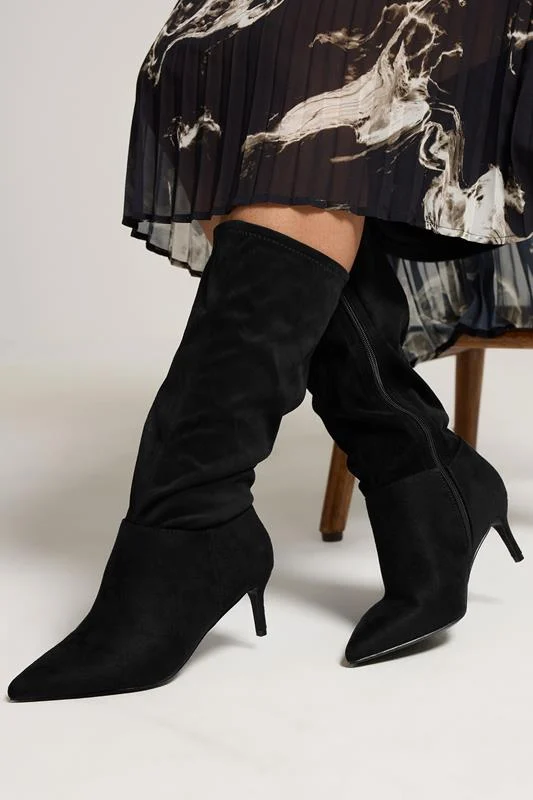 Black Pointed Toe Kitten Heel Boots In Extra Wide EEE Fit