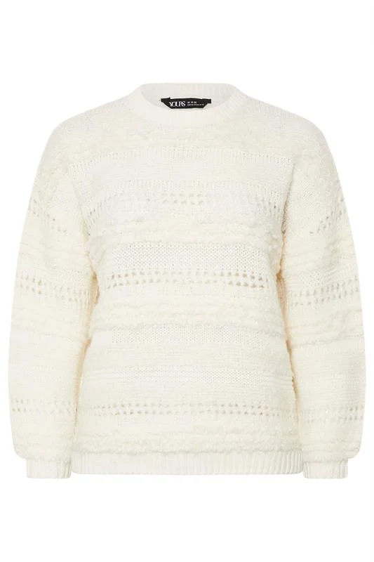 YOURS Curve Ivory White Boucle Pointelle Knit Jumper