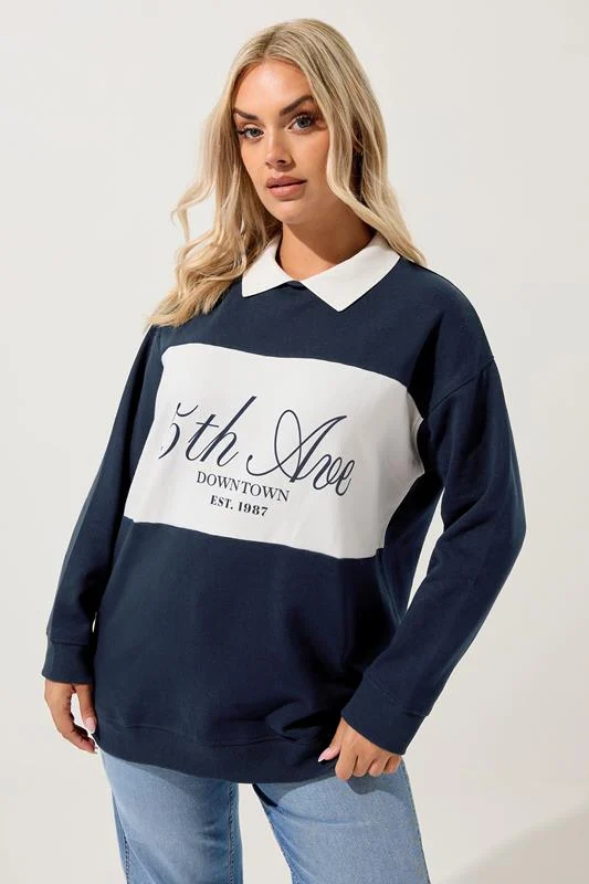 YOURS Curve Navy Blue'5th Avenue' Rugby Top