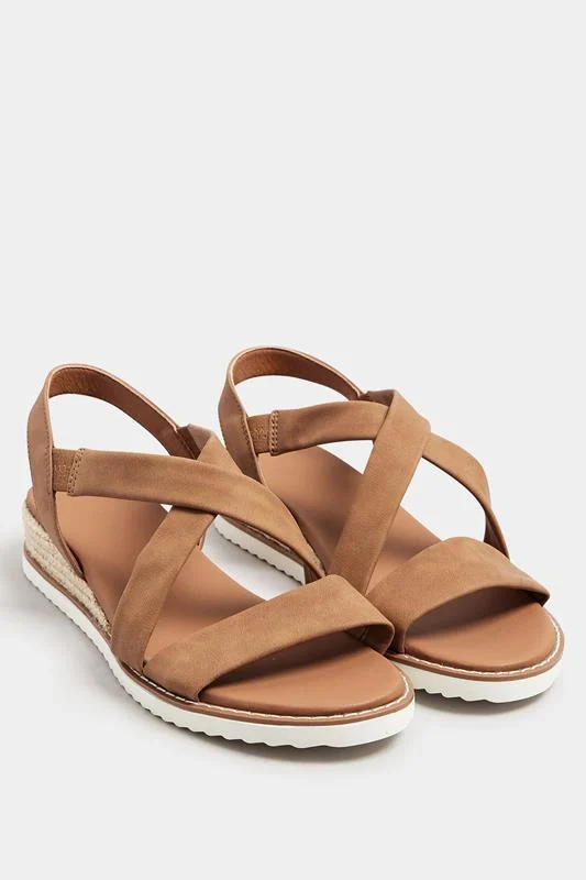 Brown Cross Over Strappy Wedge Sandals In Wide E & Extra Wide EEE Fit 3 Brown Cross Over Strappy Wedge Sandals In Wide E & Extra Wide EEE Fit