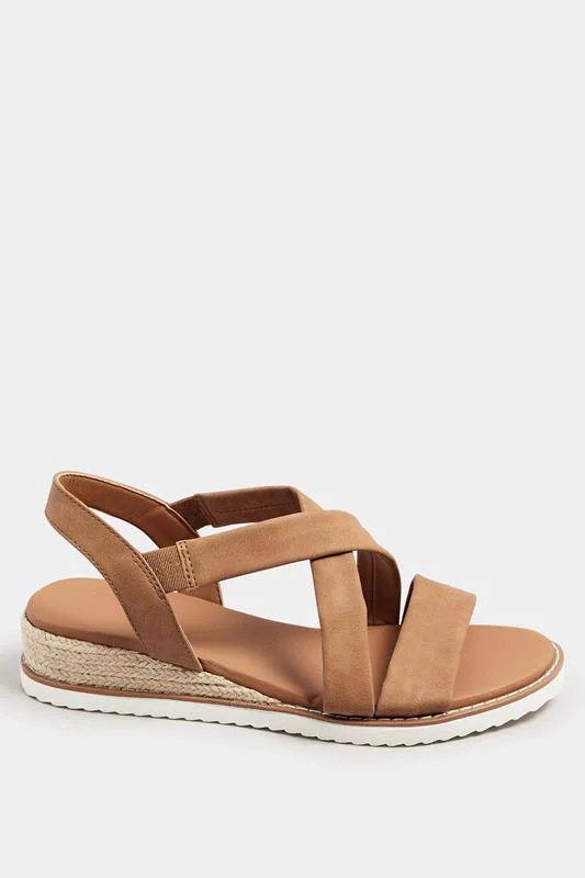 Brown Cross Over Strappy Wedge Sandals In Wide E & Extra Wide EEE Fit 4 Brown Cross Over Strappy Wedge Sandals In Wide E & Extra Wide EEE Fit