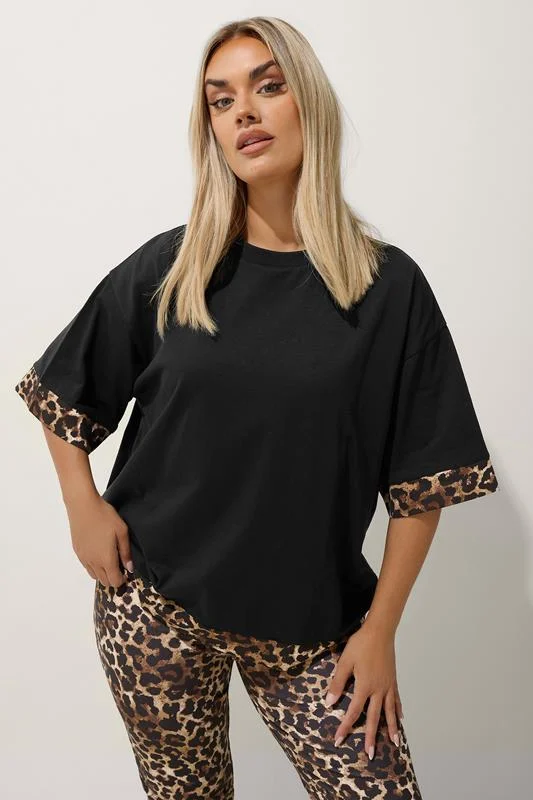 LIMITED COLLECTION Curve Black Leopard Detail T-Shirt