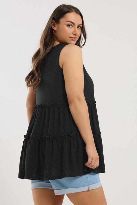YOURS Curve Black Broderie Anglaise Tiered Vest Top 4 YOURS Curve Black Broderie Anglaise Tiered Vest Top