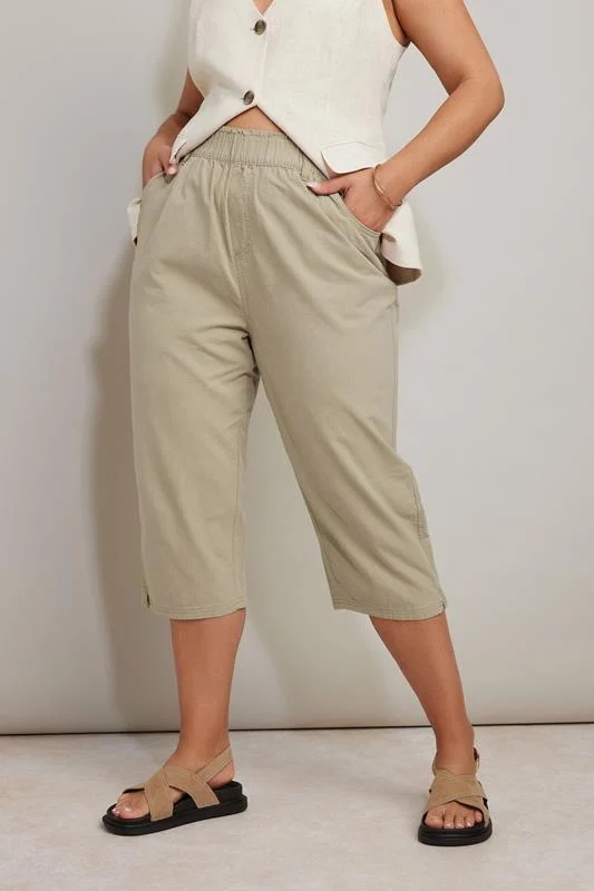 YOURS Curve Beige Brown Cool Cotton Cropped Trousers
