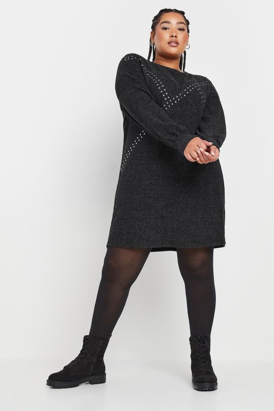 YOURS Curve Charcoal Grey Stud Jumper Dress