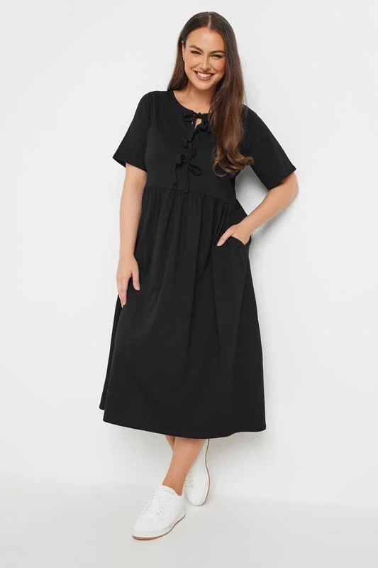 YOURS Curve Black Bow Tie Front Midi Dress