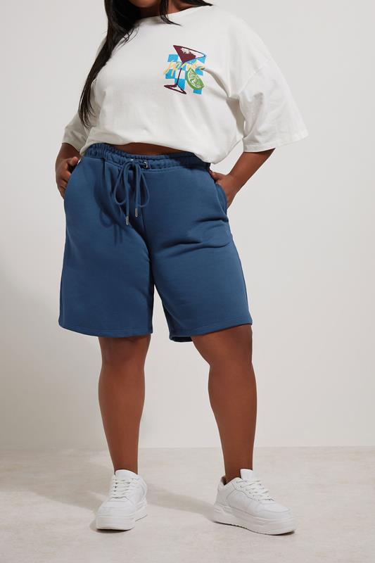 YOURS Curve Blue Elasticated Jogger Shorts