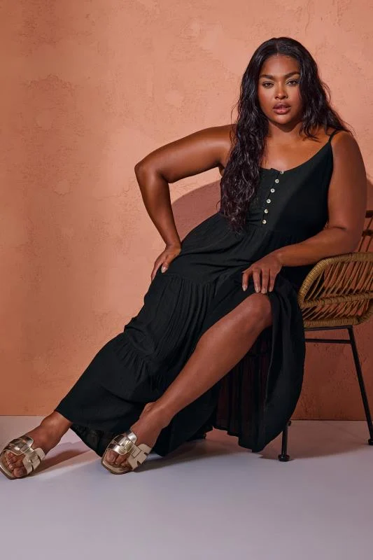 YOURS Curve Black Crinkle Maxi Dress