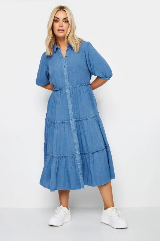 YOURS Curve Blue Midaxi Denim Chambray Shirt Dress 3 YOURS Curve Blue Midaxi Denim Chambray Shirt Dress