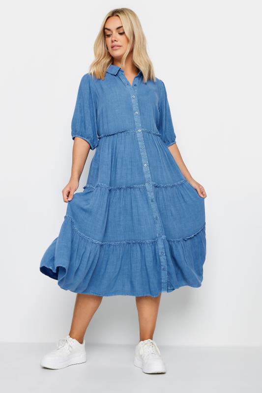 YOURS Curve Blue Midaxi Denim Chambray Shirt Dress 4 YOURS Curve Blue Midaxi Denim Chambray Shirt Dress