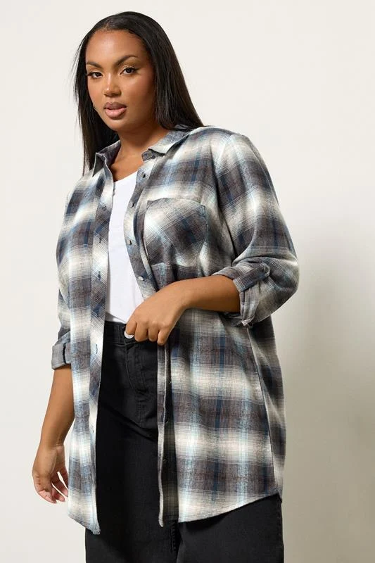 YOURS Curve Blue Check Boyfriend Shirt