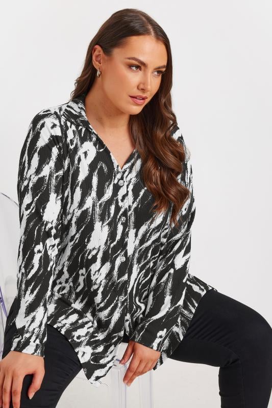 YOURS Curve Black & White Abstract Print Textured Shirt
