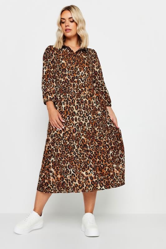 YOURS Curve Brown Rust Leopard Print Shirt Dress