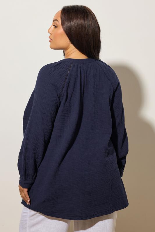 YOURS Curve Navy Blue Embroidered Cheesecloth Shirt 4 YOURS Curve Navy Blue Embroidered Cheesecloth Shirt