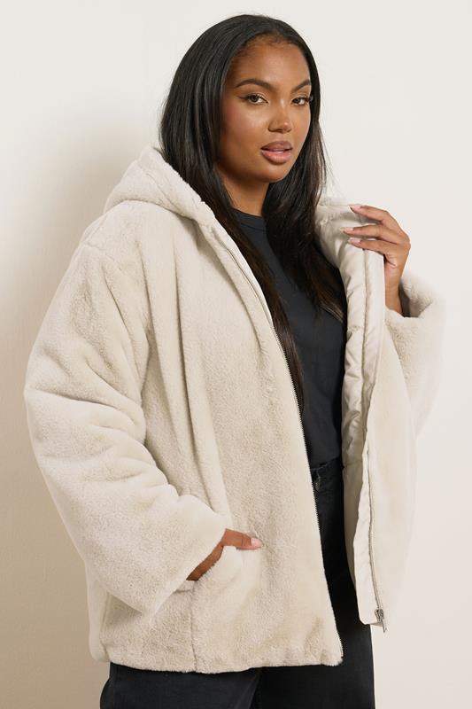 YOURS Curve Ivory White Faux Fur Hooded Jacket