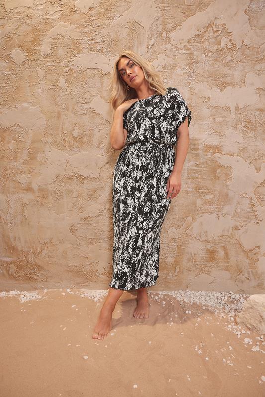 YOURS Curve Black Abstract Print Plisse Maxi Dress