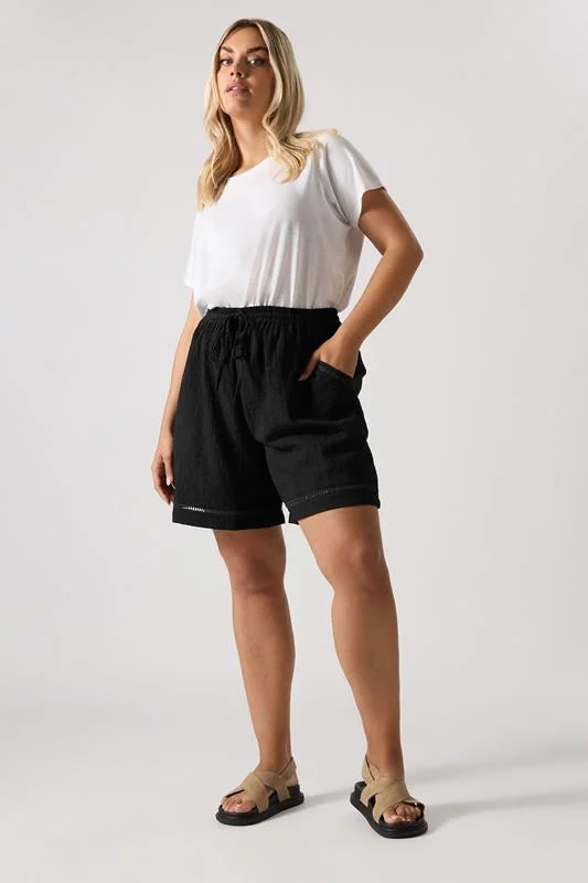 YOURS Curve Black Crochet Trim Shorts