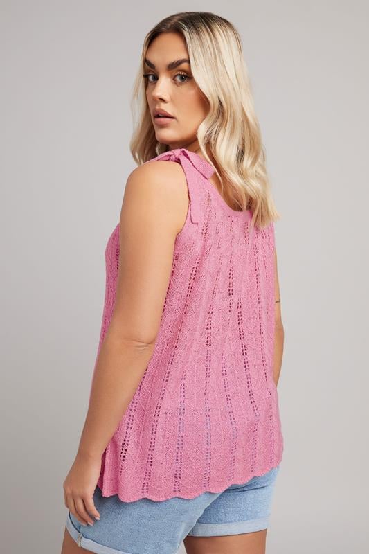 YOURS Curve Pink Bow Tie Detail Knitted Vest Top 4 YOURS Curve Pink Bow Tie Detail Knitted Vest Top