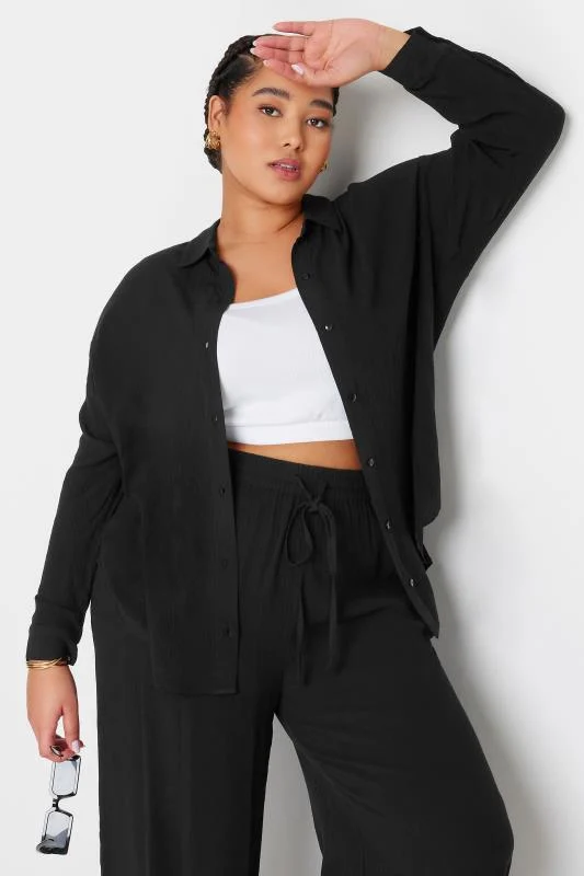YOURS Curve Black Crinkle Beach Shirt