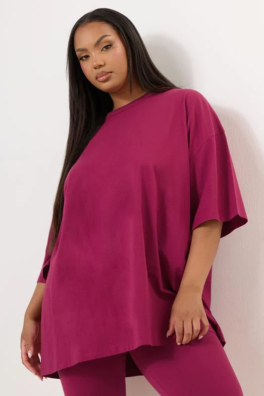 YOURS Curve Berry Red Oversized Boxy T-Shirt