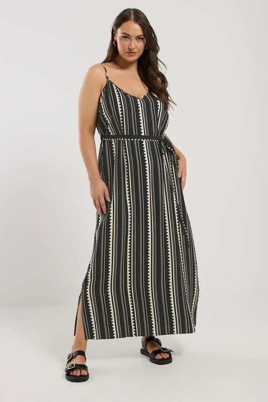 YOURS Curve Black Zig Zag Bead Detail Maxi Dress