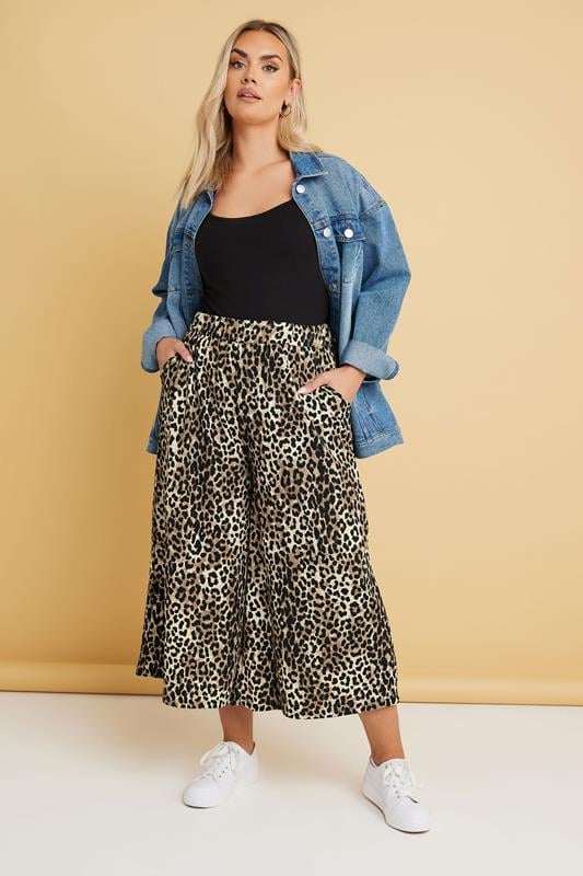 YOURS Curve Brown Leopard Print Midaxi Culottes
