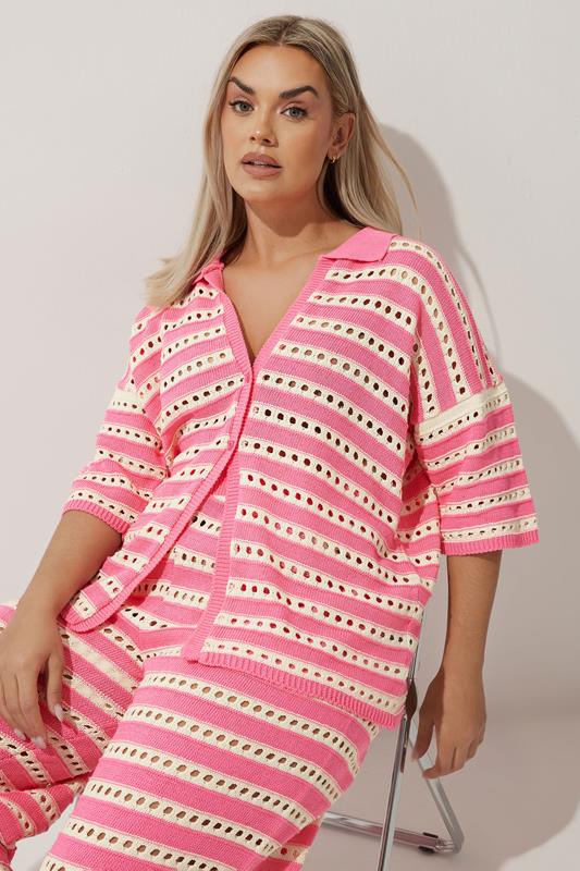 LIMITED COLLECTION Curve Pink & White Stripe Crochet Shirt 4 LIMITED COLLECTION Curve Pink & White Stripe Crochet Shirt