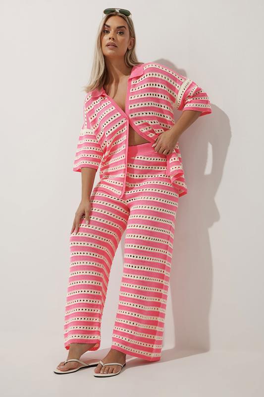 LIMITED COLLECTION Curve Pink & White Stripe Crochet Shirt 5 LIMITED COLLECTION Curve Pink & White Stripe Crochet Shirt