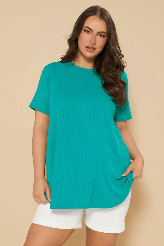 YOURS Curve Teal Blue Ribbed Swing Top