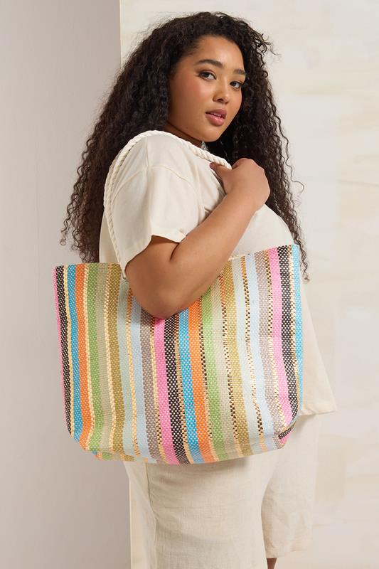 Pink Woven Stripe Tote Bag