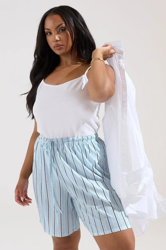 YOURS Curve Blue Stripe Shorts