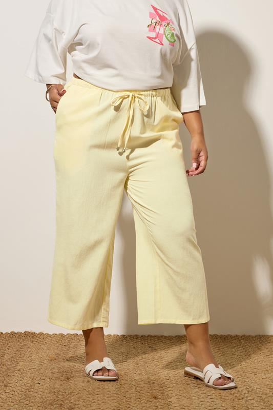 YOURS Curve Butter Yellow Linen Culottes