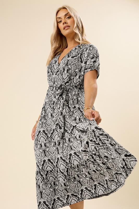 YOURS Curve Black Paisley Print Midaxi Wrap Dress