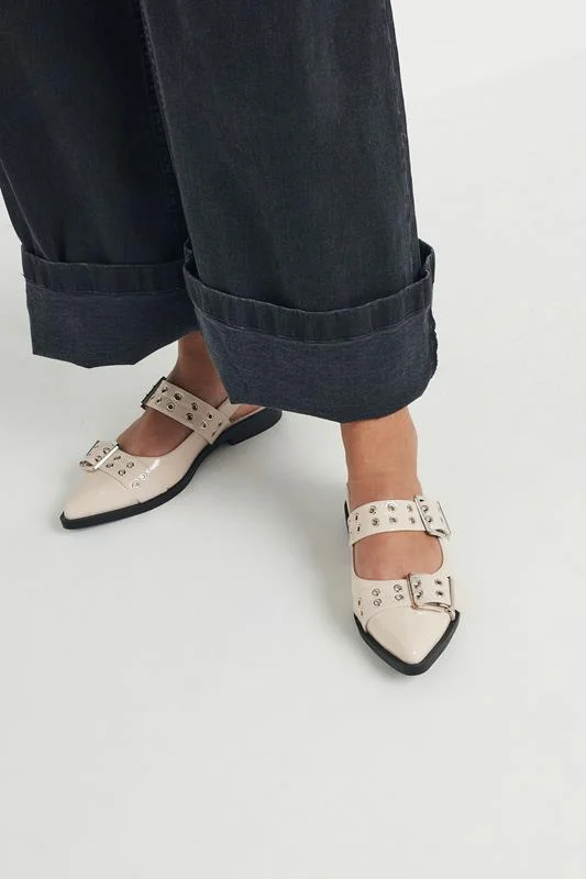 Nude Buckle Detail Pointed Slingback Flats In Wide E Fit