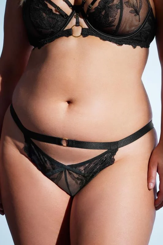 PLAYFUL PROMISES Black Eleanor Strappy Mesh Briefs