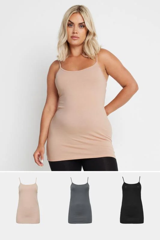 YOURS Curve 3 PACK Nude & Black Cami Tops